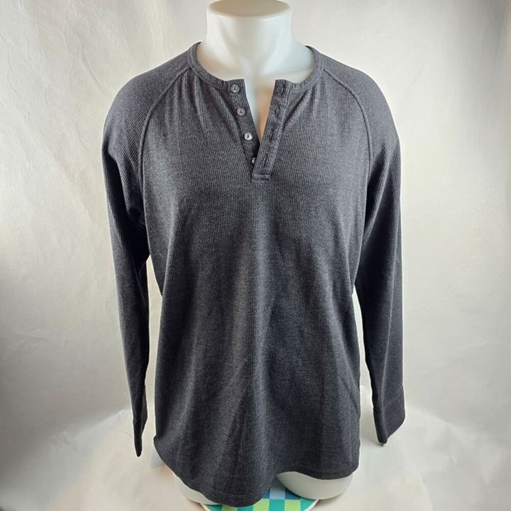 Mack Weldon Henley Shirt Mens Large Gray Waffle Knit Casual Basics Thermal